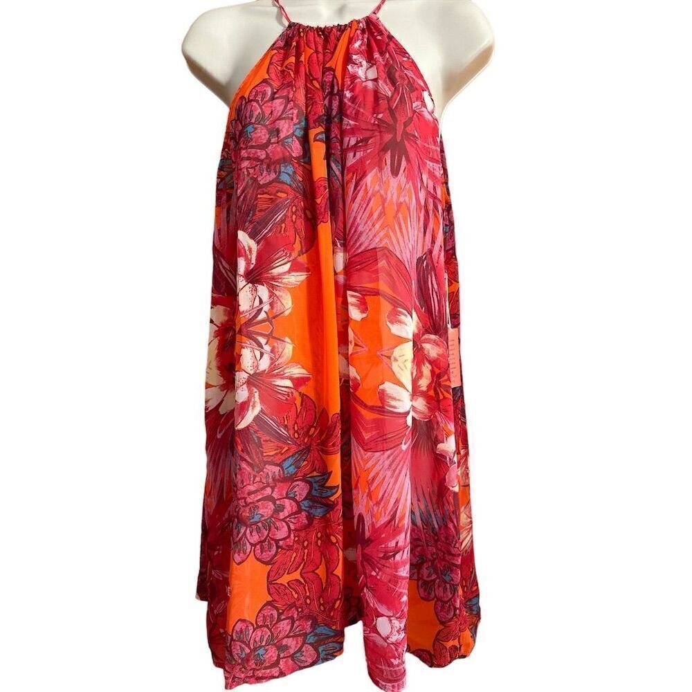 Forever 21 Women's Sheer Tropical Floral String Tie   Back Swim Cover-Up Dress - Picture 2 of 9